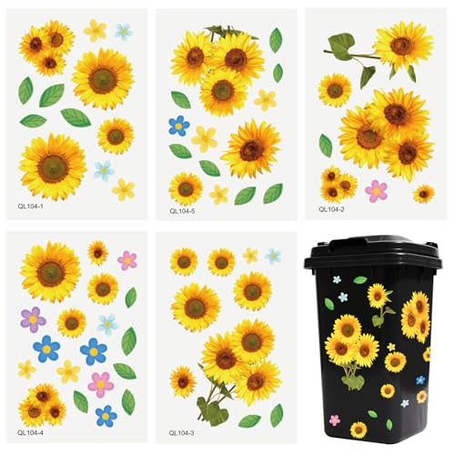 Mülleimer Blumen Aufkleber, 82pcs Aufkleber für Mülltonnen Selbstklebende Wheelie Bin Etiketten Wasserdicht Großer Aufkleber Mülltonne für Bins Dekorativ (5 Blätter) von AffeGifts