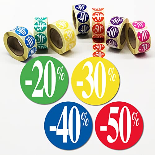 Affichesstore 30247 – 4 Rollen mit je 500 selbstklebenden Etiketten, Ø 25 mm, selbstklebend, glänzend, für Rabatt/Promotion/Verkauf von Affichesstore