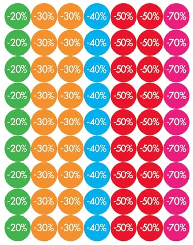 Affichesstore 30250 – Set mit 315 Aufklebern – 5 Blatt mit 63 selbstklebenden Etiketten, rund, 25 mm – 20 % 30 % 40 % 50 % 70 % Affichesstore 30250 – Set mit 315 Aufklebern – 5 Blatt mit 63 selbstklebenden Etiketten, rund, 25 mm – 20 % 30 % 40 % 50 % 70 % von Affichesstore