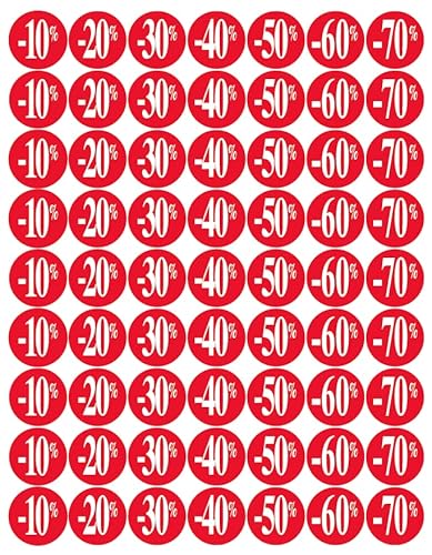 Affichesstore 30251 – Set mit 315 Aufklebern – 5 Blatt mit 63 selbstklebenden Etiketten, rund, 25 mm – 10 % 20 % 30 % 40 % 50 % 60 % 70 % Affichesstore 30251 – Set mit 315 Aufklebern – 5 Blatt mit 63 selbstklebenden Etiketten, rund, 25 mm – 10 % 20 % 30 % 40 % 50 % 60 % 70 % von Affichesstore