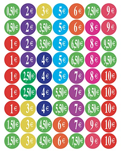 Affichesstore 30258 – Set mit 315 Aufklebern, 5 Bögen mit 63 Etiketten, rund, 25 mm – verschiedene Preise von 0,50 € bis 10 € Affichesstore 30258 – Set mit 315 Aufklebern, 5 Bögen mit 63 Etiketten, rund, 25 mm – verschiedene Preise von 0,50 € bis 10 € von Affichesstore