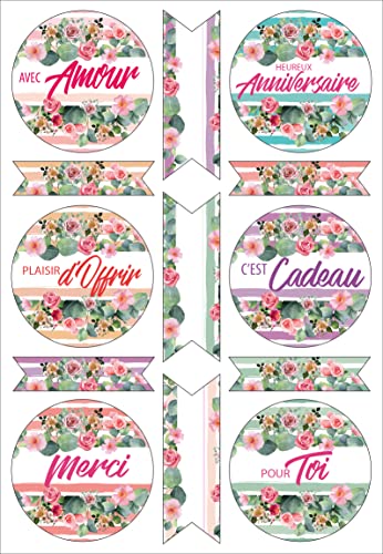 Affichesstore 30304 – Set mit 65 Aufklebern, 5 Bögen mit 13 selbstklebenden Etiketten, Streifen und rund, 50 mm – Rosa auf gestreiftem Hintergrund, mit Botschaften Affichesstore 30304 – Set mit 65 Aufklebern, 5 Bögen mit 13 selbstklebenden Etiketten, Streifen und rund, 50 mm – Rosa auf gestreiftem Hintergrund, mit Botschaften von Affichesstore