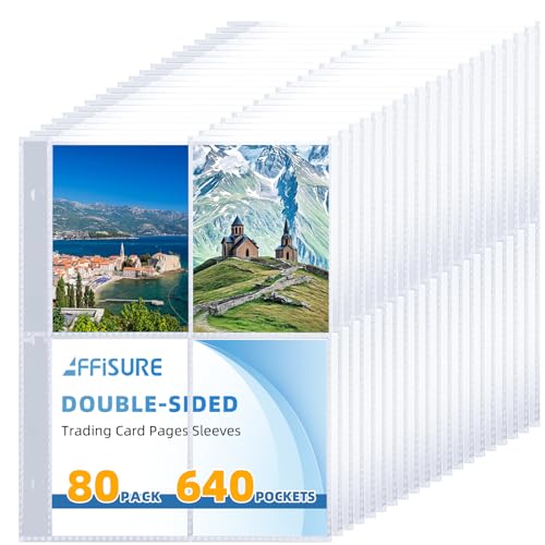 Kartenhüllen mit 640 Taschen, 4 Taschen, doppelseitig, 4 Taschen für 3-Ringbuch, passend für 2,5 x 3,5 Karten, 80 Blatt A5-Binderhüllen, Top-Loading Seitenschutz, ultraklar für Fotos, Postkarten Kartenhüllen mit 640 Taschen, 4 Taschen, doppelseitig, 4 Taschen für 3-Ringbuch, passend für 2,5 x 3,5 Karten, 80 Blatt A5-Binderhüllen, Top-Loading Seitenschutz, ultraklar für Fotos, Postkarten von Affisure