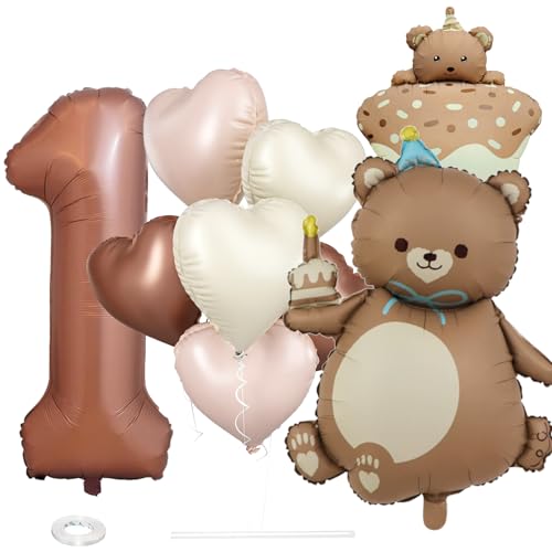 Affivia Bären-Geburtstagsballon-Set (Hellbraun, 1 Geburtstag) von Affivia