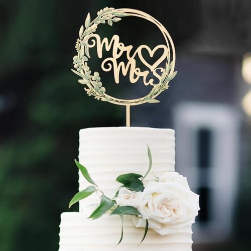 Affivia Mr und Mrs Tortendeko Hochzeit, Holz Cake Topper Hochzeit Deko,Mr & Mrs Hochzeitstorte Deko Grün,Tortenstecker Hochzeits, Tortentopper Hochzeitstorte für Verlobung,Antrag,Retro Hochzeitstorten von Affivia