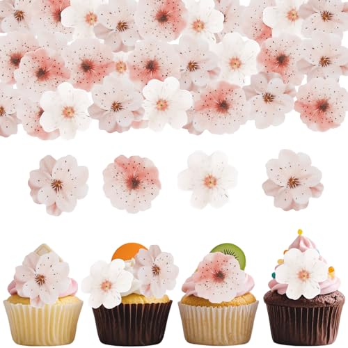 Affivia Kirschblüten Essbare Blüten Tortendeko, 48 Sk Tortendeko Essbar Blumen Rosa, Essbare Blumen für Torte,Zuckerblumen Muffin,Esspapier Kirschblüte Kuchen Deko für Geburtstag, Hochzeit,Braut,Taufe von Affivia