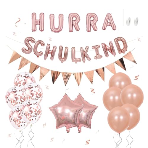 Affivia Einschulung Deko Ballon-Set (Rosa, Hurra Schulkind Luftballons Set) von Affivia