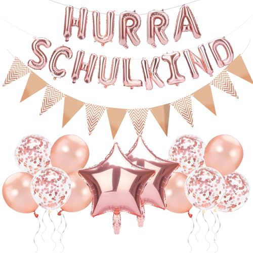 Affivia Einschulung Deko Ballon-Set (Rosa, Hurra Schulkind Luftballons Set) von Affivia