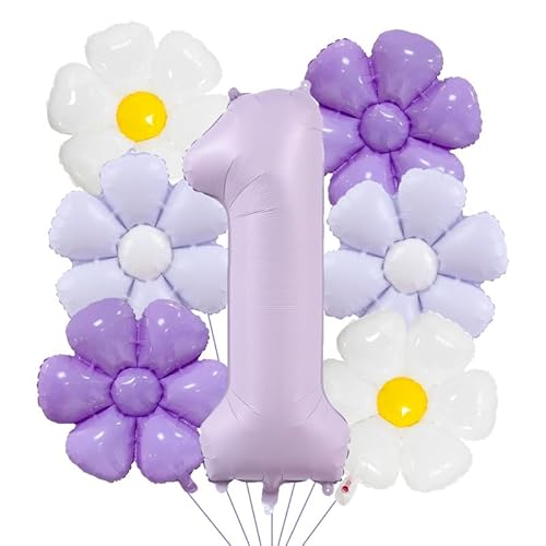 Affivia Gänseblümchen Luftballon 1. Geburtstag Mädchen Deko (Lila, 1 Geburtstag) von Affivia