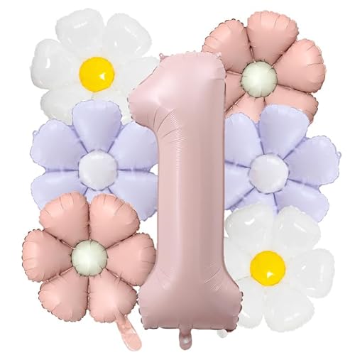 Affivia Gänseblümchen Luftballon 1. Geburtstag Mädchen Deko (Rosa, 1 Geburtstag) von Affivia