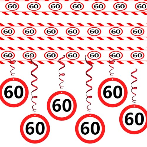 Affivia Geburtstag Deko Absperrband Verkehrszeichen Spiral Wirbel Set (60. Geburtstag Deko) von Affivia