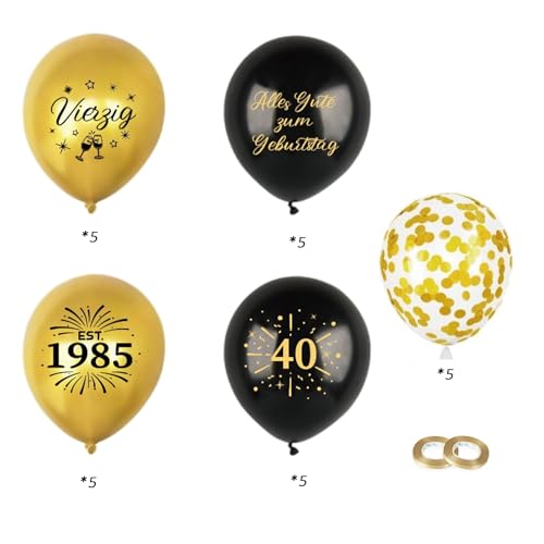 Affivia Geburtstag Luftballons Schwarze Gold (40. Geburtstag) von Affivia
