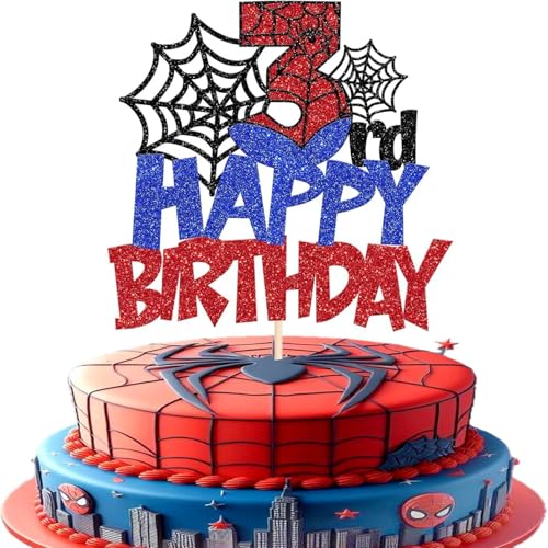 Affivia Glitzer Spider Happy Birthday Tortendeko (3. Geburtstag) von Affivia