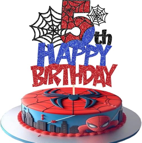 Affivia Glitzer Spider Happy Birthday Tortendeko (5. Geburtstag) von Affivia