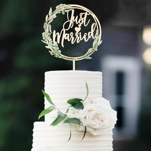 Affivia Just Married Deko Cake Topper Hochzeit Holz, Tortendeko Hochzeit Grün,Hochzeitstorte Deko Torte,Tortenstecker Hochzeits, Tortentopper Hochzeitstorte,Hochzeitsdeko Kuchen für Verlobung, Antrag von Affivia
