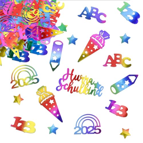 Affivia Streudeko Einschulung Deko Konfetti (Regenbogenfarben, Endlich Schulkind) von Affivia
