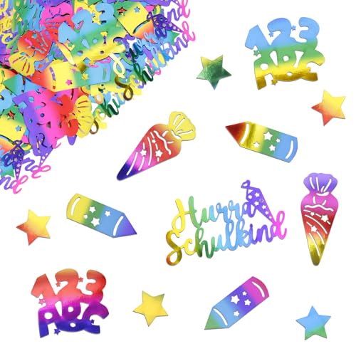 Affivia Streudeko Einschulung Deko Konfetti (Regenbogenfarben, Hurra Schulkind) von Affivia