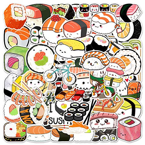 Sushi Aufkleber für Laptop (50 PCS),Geschenk für Kinder Jugendliche Erwachsene Jungen,Sushi Stickers Wasserdicht Vinyl Aufkleber für Scrapbook,Skateboard,Auto,Gepäck von Affoto