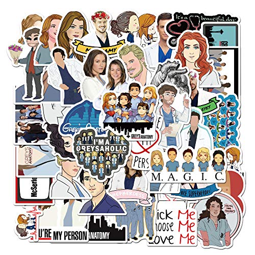 TV-Show Greys Anatomie-Aufkleber, 50 Stück, Vinyl, wasserdichte Aufkleber für Laptop, Skateboard, Wasserflaschen, Computer, Stoßstange, Telefon, harte Hut, Auto, Kinder, Jugendliche für Aufkleber TV-Show Greys Anatomie-Aufkleber, 50 Stück, Vinyl, wasserdichte Aufkleber für Laptop, Skateboard, Wasserflaschen, Computer, Stoßstange, Telefon, harte Hut, Auto, Kinder, Jugendliche für Aufkleber von Affoto