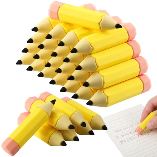Affrolling 36 Stück große Bleistiftförmige Radiergummis Großpackung Bleistiftform Niedliche Radiergummis Gelb Kawaii Radiergummis für Kinder Geburtstag Student Preis Geschenke Supplies Party Favor von Affrolling