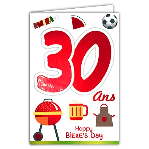 69-2028 Geburtstagskarte, 30 Jahre, Herren, Bier Fußball Grill BBQ Hamburger Party Freunde von Afie
