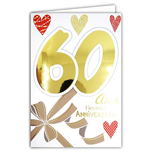 69-2038 Geburtstagskarte, 60 Jahre, Damen, Schleife, Geschenkband, Herzen von Afie