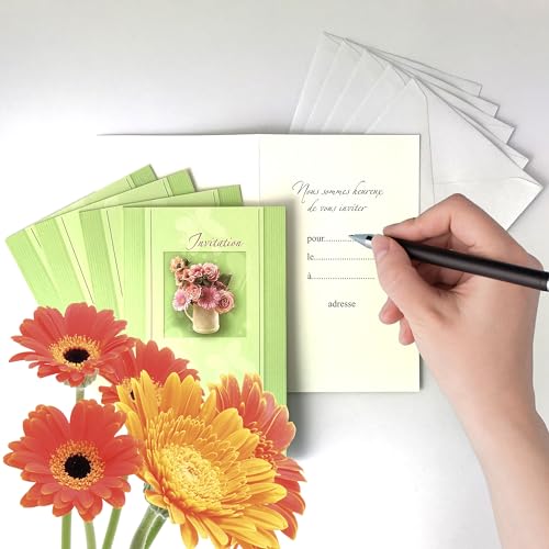 AFIE Set mit 5 Karten Einladung Blumenstrauß rosa Blumen mit 5 weißen Umschlägen 9 x 14 cm – Text Wir freuen uns, Sie einzuladen für ... am (Datum) bei (Uhrzeit) Adresse – Party, Geburtstag, Damen – von Afie