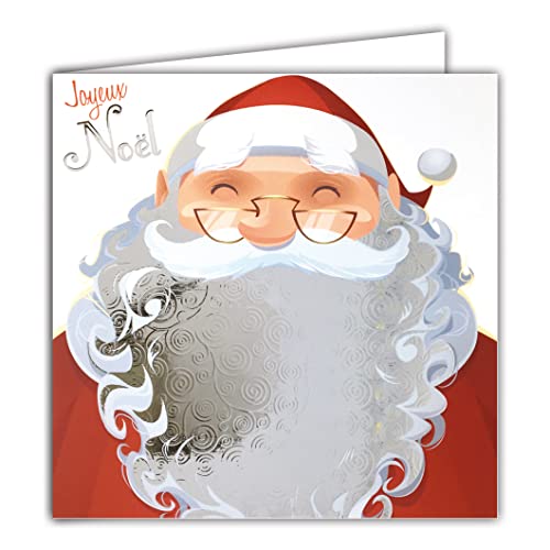 Afie 23002 Quadratische Karte Weihnachtsmann Fröhlich Bart Silber Glänzend Schnallen Hut Mütze Pompon Brille Abschlussfest - Mit weißem Umschlag von Afie