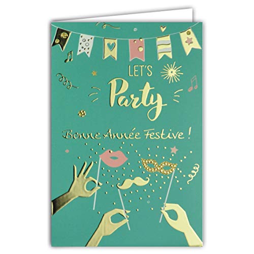 Karte Let's Party Gutes Jahr Festive Fähnchen Banner Maske Mund Schnurrbart Fotozubehör Party Gold Vergoldung von Afie