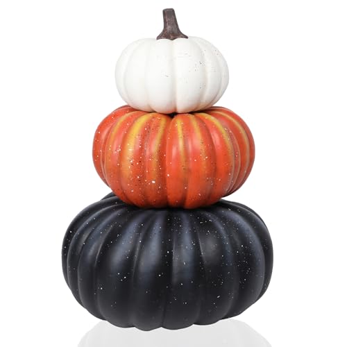 Afirst Halloween-Kürbis-Dekoration, gestapelt, Schwarz/Orange/Weiß, Herbsternte-Dekor von Afirst