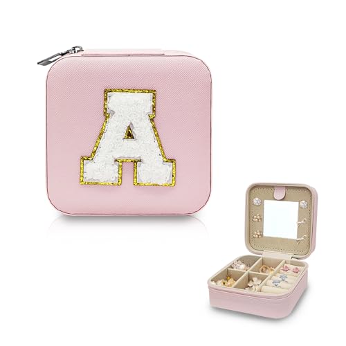 AfitLulu Reise Schmuckkästchen mit Spiegel und Brief, Schmuckkasten Mädchen Schmuckaufbewahrung PU Leder Schmuckschatulle Schmuck Organizer mit Reißverschluss für Halskette, Ring, Armbänder (A) von AfitLulu
