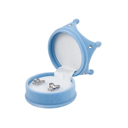 AfitLulu Samt Schmuckbeutel Ringbox Tragbar Reiseschmuckkästchen, Flip-Design Mini Jewelry Organizer Schmuckschatulle mit Schnappverschluss für Ringe, Ohrringe, Lippenstecker (Kronenstil-Blau) von AfitLulu