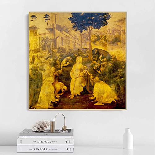 Crafts Graphy Diy Ölgemälde,Anbetung Der Heiligen Drei Könige Gemälde Von Leonardo Da Vinci Malen-Nach-Zahlen-Kits Für Erwachsene, Acrylmalerei 40 X 50 cm von Afouptao