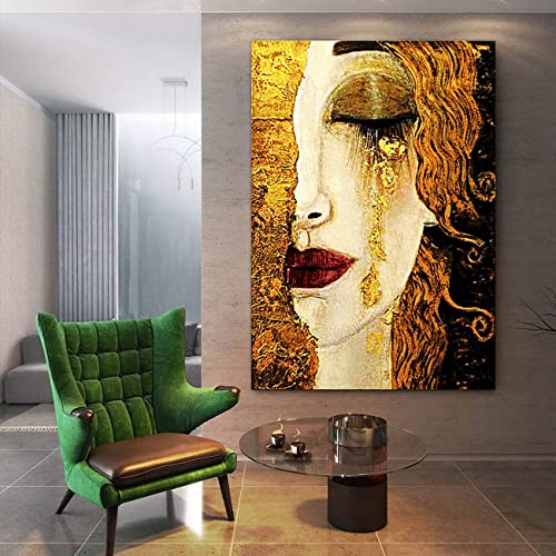 Goldene Tränen (Freya's Heartache) Porträt Malen nach Gustav Klimt Malen nach Zahlen für Erwachsene, DIY Kunst Handwerk für Zuhause Wanddekoration Geburtstagsgeschenke von Afouptao