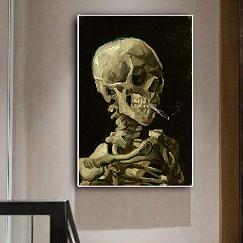 Totenkopf eines Skeletts mit brennenden Zigaretten, Malen von Vincent Van Gogh, Malen nach Zahlen für Erwachsene, DIY, digitales Malen nach Zahlen, Kits auf Leinwand von Afouptao