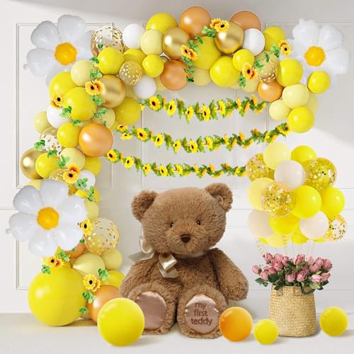 110 Stück Gänseblümchen-Sonnenblumen-Dekorationen für Mädchen oder Jungen, Gelb/Weißgold, Konfetti-Ballon-Girlande, Bogen-Set mit Blumen, Ranken, Kinder-Party-Ballons, Geburtstagsparty-Zubehör 110 Stück Gänseblümchen-Sonnenblumen-Dekorationen für Mädchen oder Jungen, Gelb/Weißgold, Konfetti-Ballon-Girlande, Bogen-Set mit Blumen, Ranken, Kinder-Party-Ballons, Geburtstagsparty-Zubehör von Afoxon