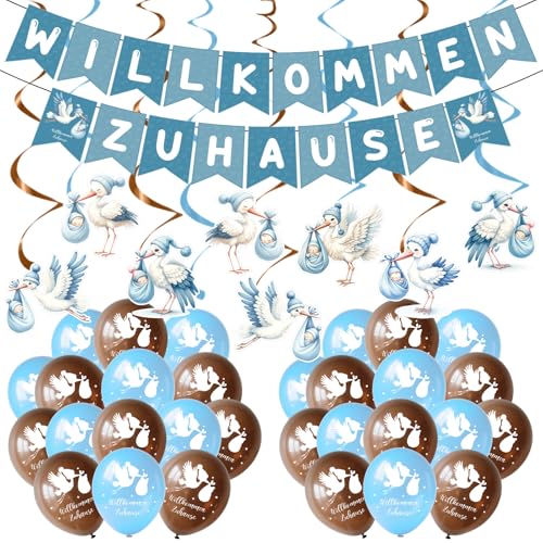 Afritee Willkommen Zuhause Baby - 40Stück Welcome Home Baby Blau, 8 Storch Geburt Für Draussen, 2 Vormontiert Herzlich Girlande Banner 30 Ballons für Junge Babyshower Empfang Taufe Party Deko Afritee Willkommen Zuhause Baby - 40Stück Welcome Home Baby Blau, 8 Storch Geburt Für Draussen, 2 Vormontiert Herzlich Girlande Banner 30 Ballons für Junge Babyshower Empfang Taufe Party Deko von Afritee