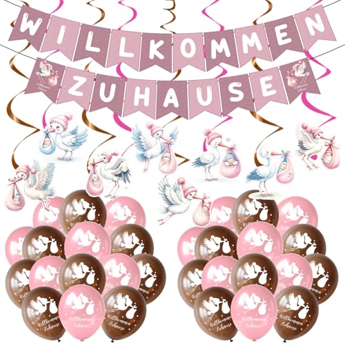 Afritee Willkommen Zuhause Baby - 40Stück Welcome Home Baby Rosa, 8 Storch Geburt Für Draussen, 2 Vormontiert Herzlich Girlande Banner 30 Ballons für Mädchen Babyshower Empfang Taufe Party Deko Afritee Willkommen Zuhause Baby - 40Stück Welcome Home Baby Rosa, 8 Storch Geburt Für Draussen, 2 Vormontiert Herzlich Girlande Banner 30 Ballons für Mädchen Babyshower Empfang Taufe Party Deko von Afritee