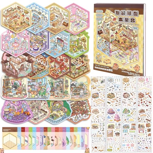 Afufu 20 Sets 3D House Stickers, Miniatur Haus Sticker, Wiederverwendbares Miniatur-Szenen-Stickerbuch, Haus Aufkleber Machen Sie Ihren Eigenen, Relief Stress für Erwachsene und Kinder Kreativer Spaß Afufu 20 Sets 3D House Stickers, Miniatur Haus Sticker, Wiederverwendbares Miniatur-Szenen-Stickerbuch, Haus Aufkleber Machen Sie Ihren Eigenen, Relief Stress für Erwachsene und Kinder Kreativer Spaß von Afufu