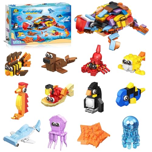 Afufu Mitgebsel Kindergeburtstag Gastgeschenke Kinder 4-12 Jahre Mädchen Jungen, 12 Pack Mini Bausteine Tiere Konstruktionsspielzeug, Baustein Spielzeug Ostergeschenke Geburtstag Party Geschenke von Afufu