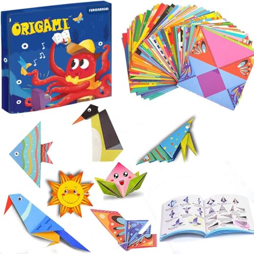 Afufu Origami Papier Bunt Basteln Papier 108 Blatt(14 x 14 cm)mit Anleitungsbuch, Bastelset Kinder Origamipapier DIY Kunst und Bastelprojekte, Origami Papieren Set Geschenk für Jungen Mädchen 3+Jahren von Afufu
