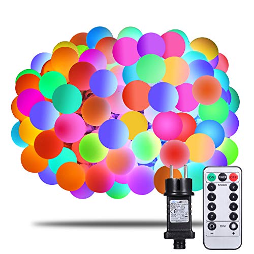Afufu Lichterkette Bunt, 100er LED Kugel Lichterkette 13m Innen/Außen mit Fernbedienung, RGB, erweiterbar, Memory-Funktion 8 Modi Deko Glühbirne, Party, Garten, Hochzeit, Weihnachtsdeko von Afufu