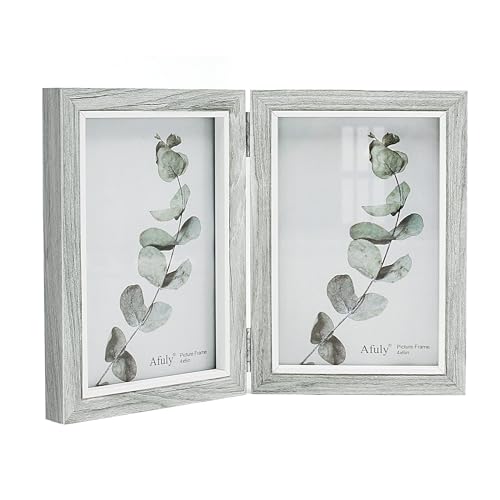 Afuly 10x15 Bilderrahmen Grau Weiß Doppelt Holz für 2 Bilder Collage Moderne Shabby Deko Family Haustier Geschenk von Afuly