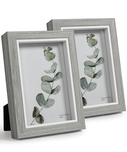 Afuly 10x15 Bilderrahmen Grau Weiß Holz Fotorahmen Wand oder Schreibtisch Moderne Shabby Deko Geschenk,2er Set von Afuly
