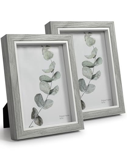 Afuly 13x18 Bilderrahmen Grau Weiß Holz Fotorahmen Wand oder Schreibtisch Moderne Shabby Deko Geschenk,2er Set von Afuly