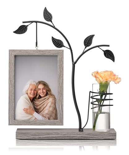 Afuly Bilderrahmen 10x15 Holz Doppelglas Braun Fotorahmen mit Vase und Metall Baum Familie Foto Geschenk für Mama Oma von Afuly