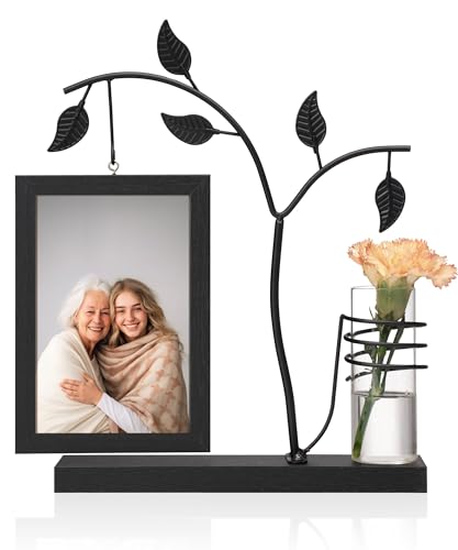 Afuly Bilderrahmen 10x15 Holz Doppelglas Schwarz Modern Fotorahmen mit Vase und Metall Baum für 2 Fotos Familie Freund Geburtstag Festival Geschenke für Mama Oma von Afuly