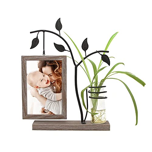 Afuly Bilderrahmen 13x18 Holz Doppelglas Braun Fotorahmen mit Vase und Metall Baum Familie Foto Geschenk für Mama Oma von Afuly