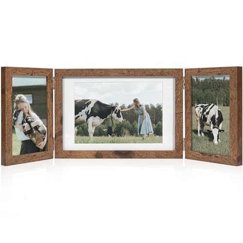 Afuly Bilderrahmen Collage Braun 3 Bilder Holz für 10x15 und 13x18 Fotos Mehrfach Rustikal Fotorahmen Wandrahmen Objektrahmen Family Hochzeit Weihnachten Geschenk Desktop Wand Dekoration von Afuly