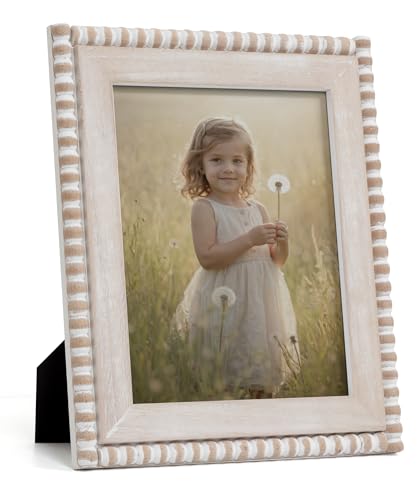 Afuly Bilderrahmen Holz 20x25 Fotorahmen mit Holz Perlen Rustikal Rahmen Boho Weiß Holzrahmen Tabelle Wand Deko Muttertag Hochzeit Geburtage Geschenke für Oma Mutter Familien Freunde von Afuly